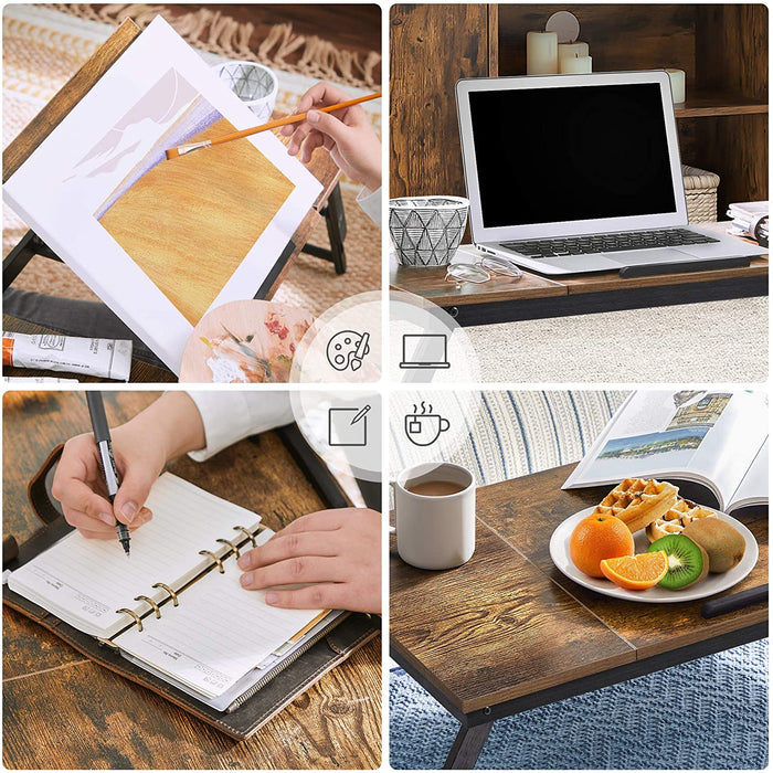 Nancy's Apopka Laptoptafel - Laptopstandaard - Notebooktafel - Ontbijtblad - Inklapbare Poten - Hoogte Verstlebaar - Tot 14.3 Inch - Bruin - Zwart - 71 x 35 x 23 cm