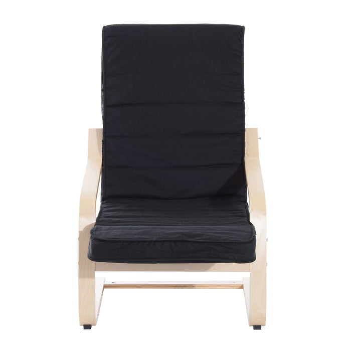 Medina Bogalusa Relaxfauteuil - Verstelbare Voetsteun - Zwart - Berkenhout - 66.5 x 81 x 100 cm - Stof