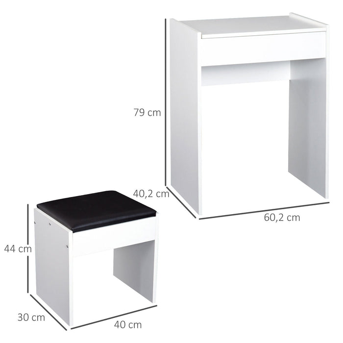 Medina Drill Camp Cosmetische Tafel met Kruk - Wit, Zwart - Spaanplaat, Synthethic - 15,82 cm x 23,7 cm x 31,1 cm