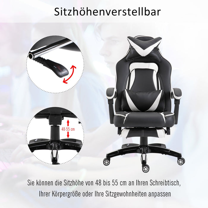 Medina Duck Run Executive Gaming Chair - Wit, Zwart - Synthetisch, Metaal - 27,55 cm x 25,59 cm x 45,27 cm