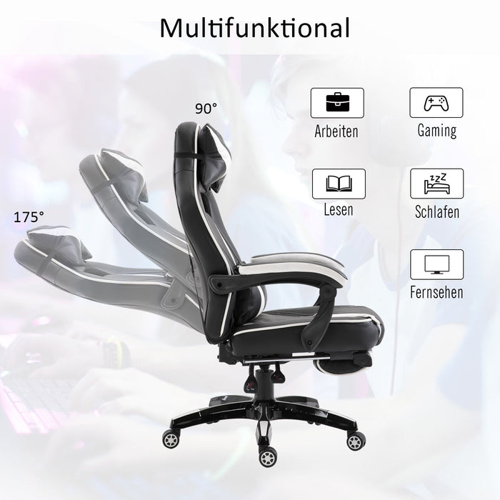 Medina Duck Run Executive Gaming Chair - Wit, Zwart - Synthetisch, Metaal - 27,55 cm x 25,59 cm x 45,27 cm