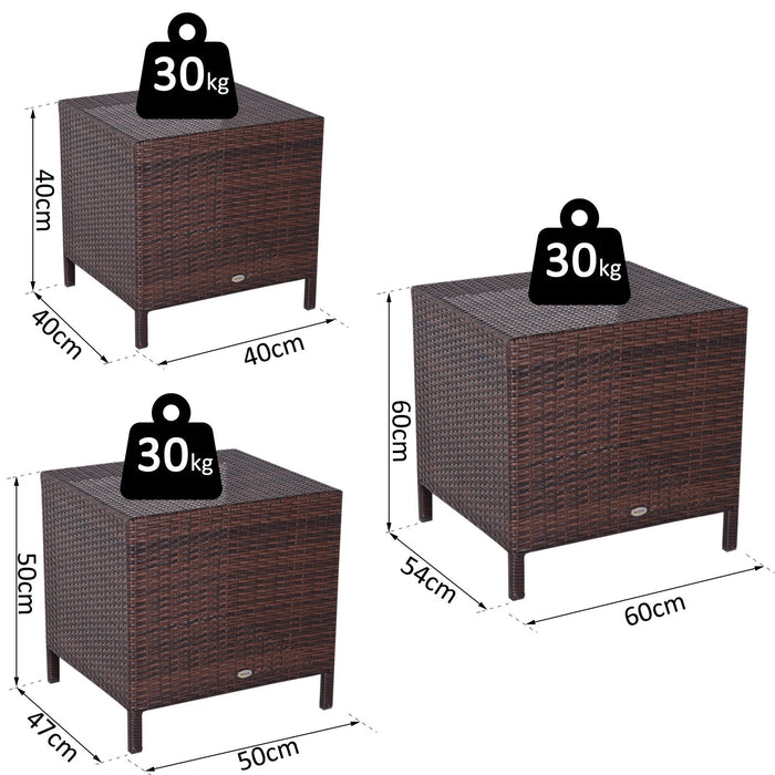 Medina John Young Bijzettafel Set - Bruin - Metaal, Pe, Rotan - 15,74 cm x 15,74 cm x 15,74 cm