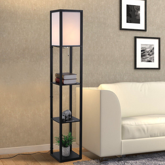 Medina Lagarto Vloerlamp - Zwart - Gefabriceerd Hout, Stof - 10,23 cm x 10,23 cm x 62,99 cm