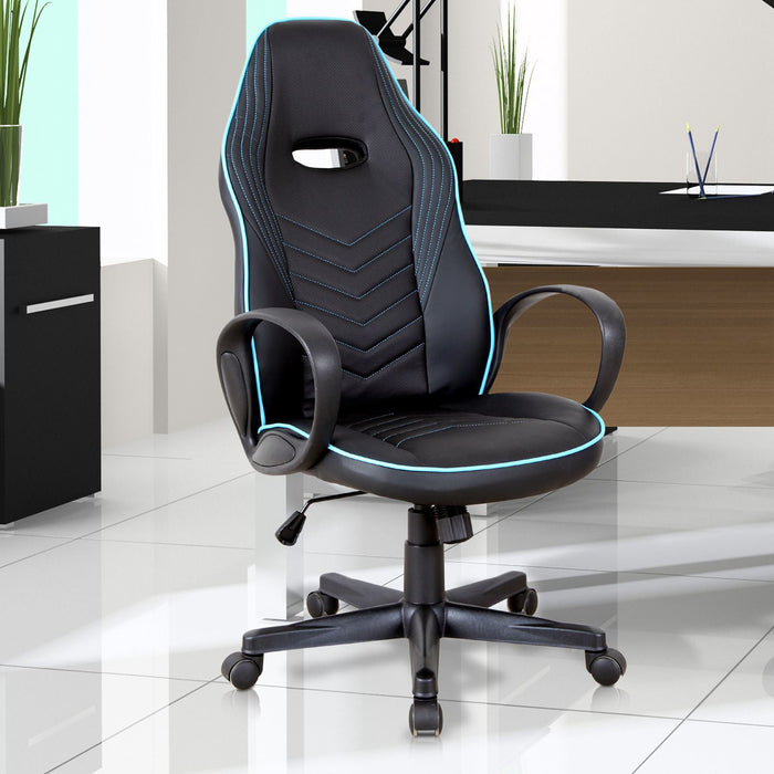 Medina Long Swamp Gaming Chair - Zwart, Blauw - Schuim, Nylon, Leer - 24,4 cm x 27,16 cm x 44,09 cm