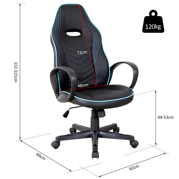 Medina Long Swamp Gaming Chair - Zwart, Blauw - Schuim, Nylon, Leer - 24,4 cm x 27,16 cm x 44,09 cm