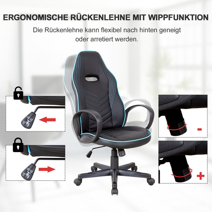 Medina Long Swamp Gaming Chair - Zwart, Blauw - Schuim, Nylon, Leer - 24,4 cm x 27,16 cm x 44,09 cm