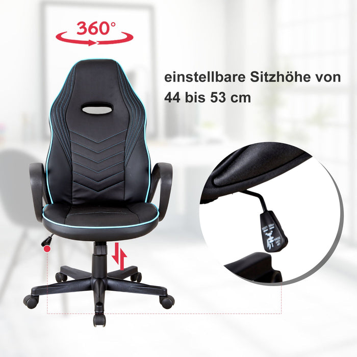 Medina Long Swamp Gaming Chair - Zwart, Blauw - Schuim, Nylon, Leer - 24,4 cm x 27,16 cm x 44,09 cm