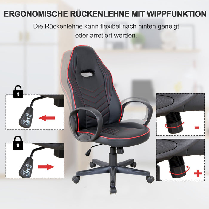 Medina Los Altos Gaming Chair - Zwart, Rood - Schuim, Nylon, Leer - 24,4 cm x 27,16 cm x 44,09 cm