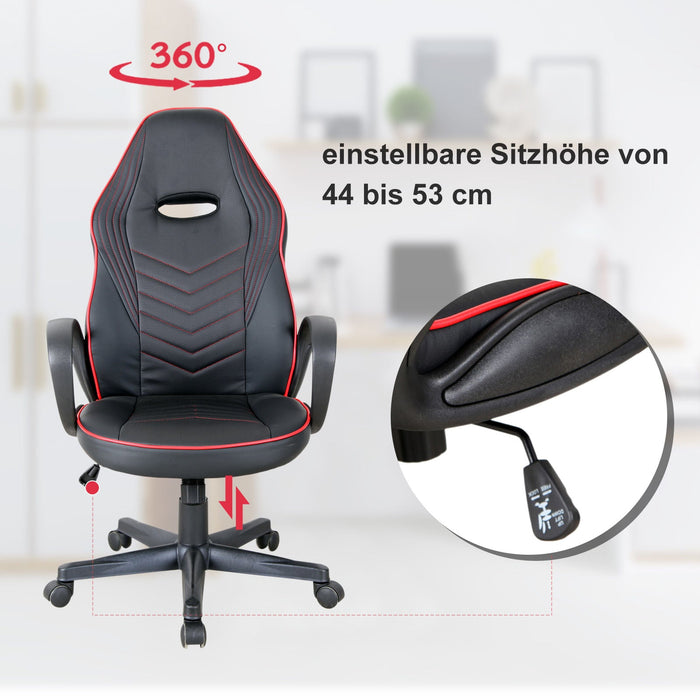 Medina Los Altos Gaming Chair - Zwart, Rood - Schuim, Nylon, Leer - 24,4 cm x 27,16 cm x 44,09 cm