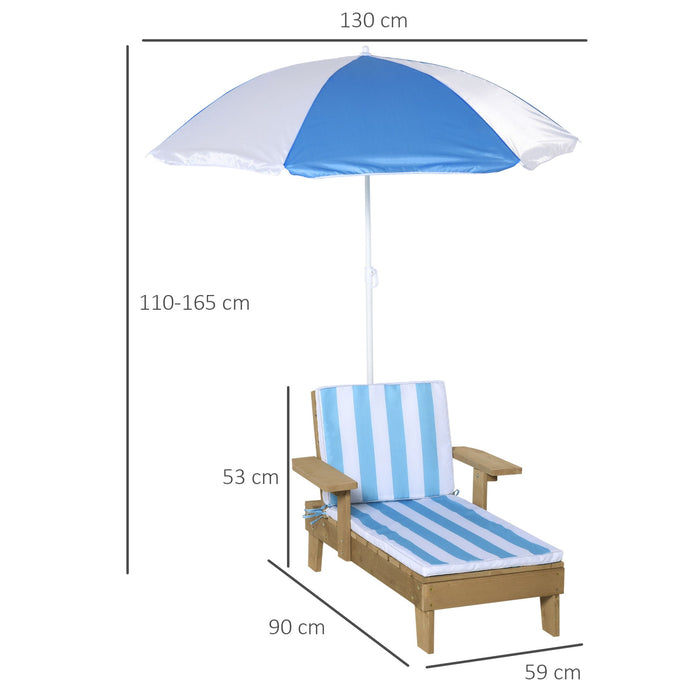 Medina Arboretum Kinderzonwering Met Parasol - Naturel, Blauw, Wit - Vurenhout, Poyester, Schuim - 35,43 cm x 23,23 cm x 20,87 cm