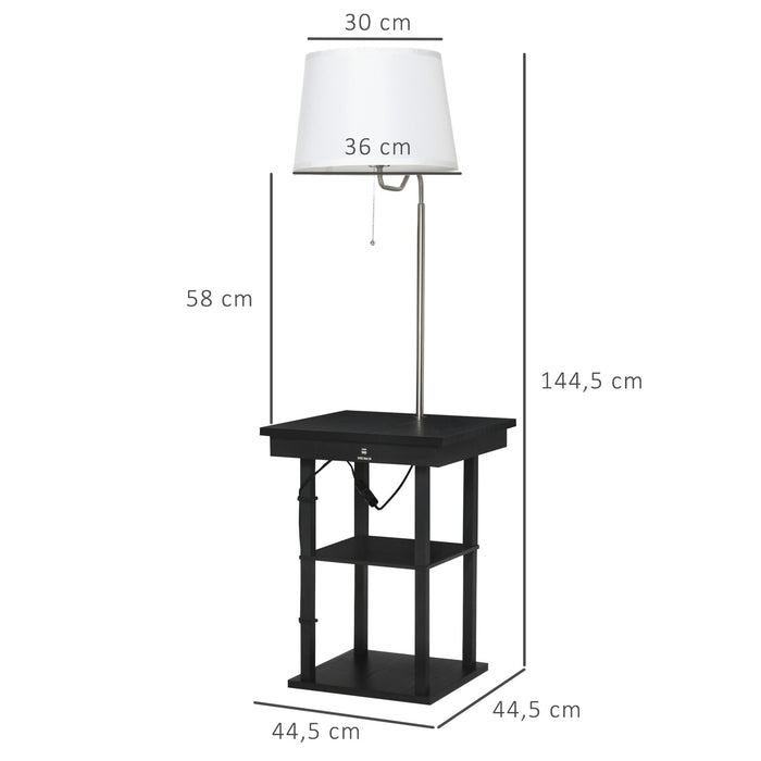 Medina Cat Island Vloerlamp Verlichting Bijzettafel met 3 Planken - Zwart, Wit - Tc Stof, Staal, Mdf Board - 17,51 cm x 17,51 cm x 56,88 cm