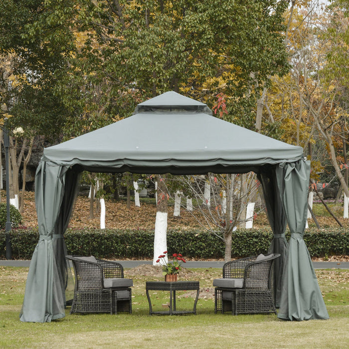 Medina Long Point Garden Pavilion - Grijs - Aluminium, Polyester - 118,11 cm x 118,11 cm x 106,58 cm