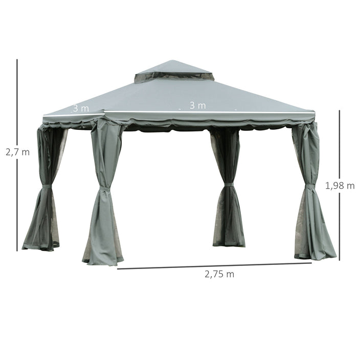 Medina Long Point Garden Pavilion - Grijs - Aluminium, Polyester - 118,11 cm x 118,11 cm x 106,58 cm