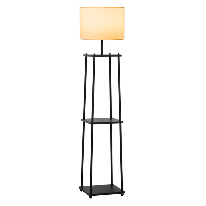 Medina Melrose Vloerlamp Met Plank - Zwart, Wit - Staal, Polyester, Mdf - 13,58 cm x 13,58 cm x 59,05 cm