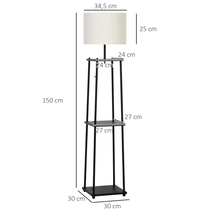 Medina Melrose Vloerlamp Met Plank - Zwart, Wit - Staal, Polyester, Mdf - 13,58 cm x 13,58 cm x 59,05 cm