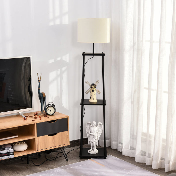 Medina Melrose Vloerlamp Met Plank - Zwart, Wit - Staal, Polyester, Mdf - 13,58 cm x 13,58 cm x 59,05 cm