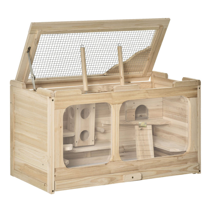 Medina Lethbridge Hamster cage met ramp - Naturel - Firwood, Glas, Gegalvaniseerde Draad - 30,7 cm x 15,74 cm x 17,32 cm