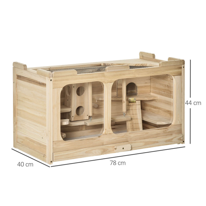 Medina Lethbridge Hamster cage met ramp - Naturel - Firwood, Glas, Gegalvaniseerde Draad - 30,7 cm x 15,74 cm x 17,32 cm