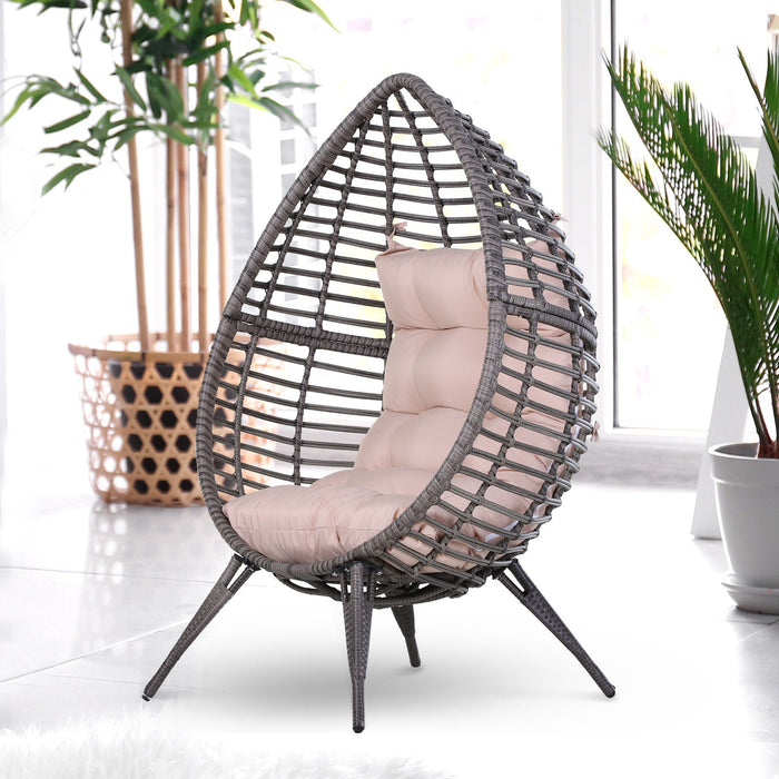 Medina Anvil Lake Rotan Fauteuil In Teardrop Shape - Grijs, Beige - Pe Rotan, Metaal, Polyester - 39,76 cm x 35,04 cm x 61,42 cm