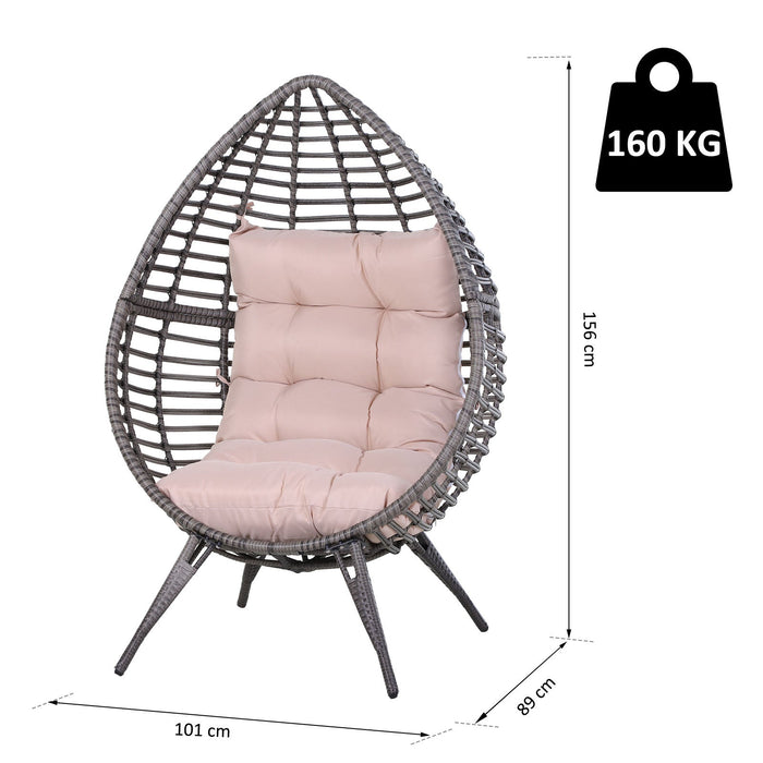 Medina Anvil Lake Rotan Fauteuil In Teardrop Shape - Grijs, Beige - Pe Rotan, Metaal, Polyester - 39,76 cm x 35,04 cm x 61,42 cm