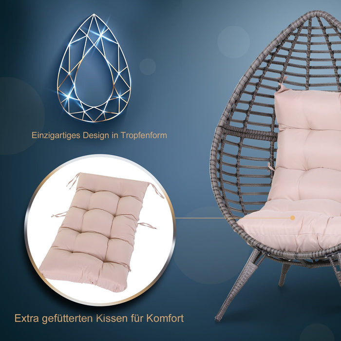 Medina Anvil Lake Rotan Fauteuil In Teardrop Shape - Grijs, Beige - Pe Rotan, Metaal, Polyester - 39,76 cm x 35,04 cm x 61,42 cm