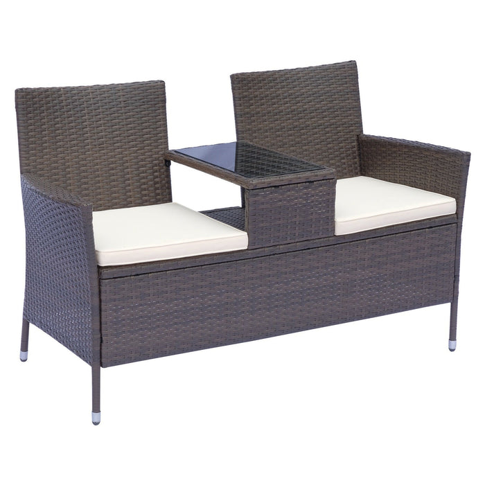 Medina Atlanta Polyrattan Tuinbank - Bruin, Crème - Pe, Staal, Polyester - 52,36 cm x 24,8 cm x 33,07 cm