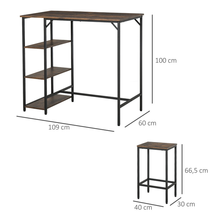 Medina Machias Bartafelset - 2 Barkrukken - 3 Planken - 3-Delig - Bruin - Zwart - Bewerkt Hout - Staal