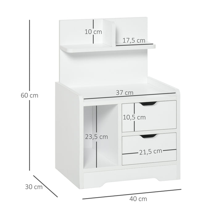 Medina Home Delaware Nachtkastje - 2 Lades - Opbergruimte - Afgeronde Hoeken - Bewerkt Hout - 40 x 30 x 60 cm - Wit