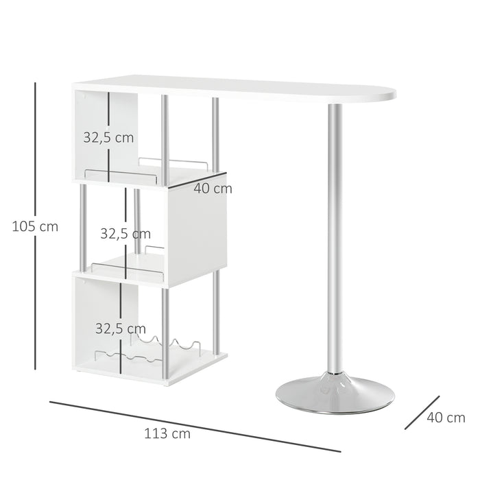 Medina Hamilton Bartafel - Statafel - Opbergvakken - Ijzeren Frame - Wijnrek - Kantelbeveiliging - 3 Niveaus - 113 x 40 x 105 cm - Wit - Zilver