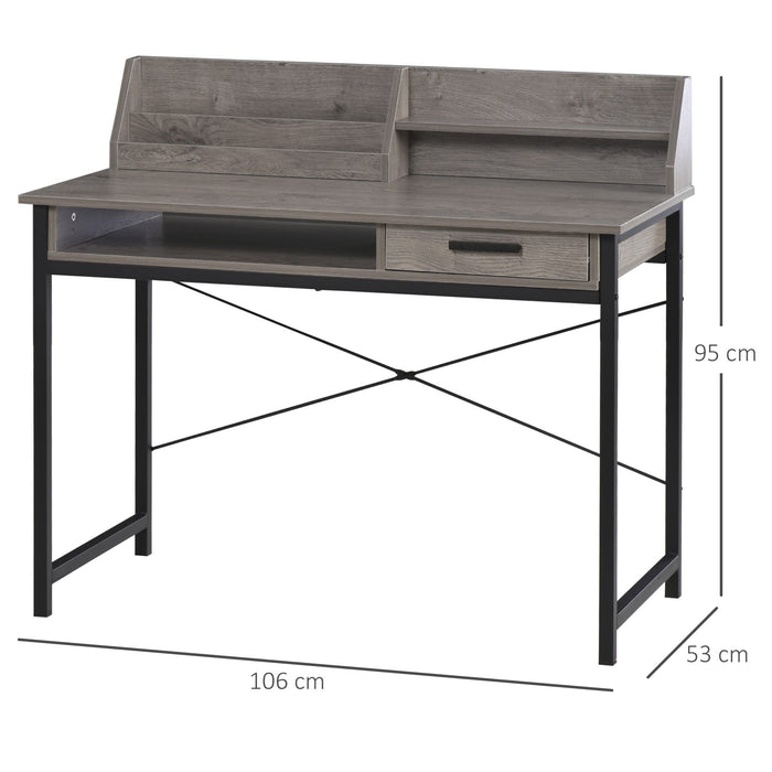 Medina Warrensburg Bureau - Computertafel - Opslagruimte - Kantoortafel - Lade - Industrieel - MDF - Grijs - Zwart