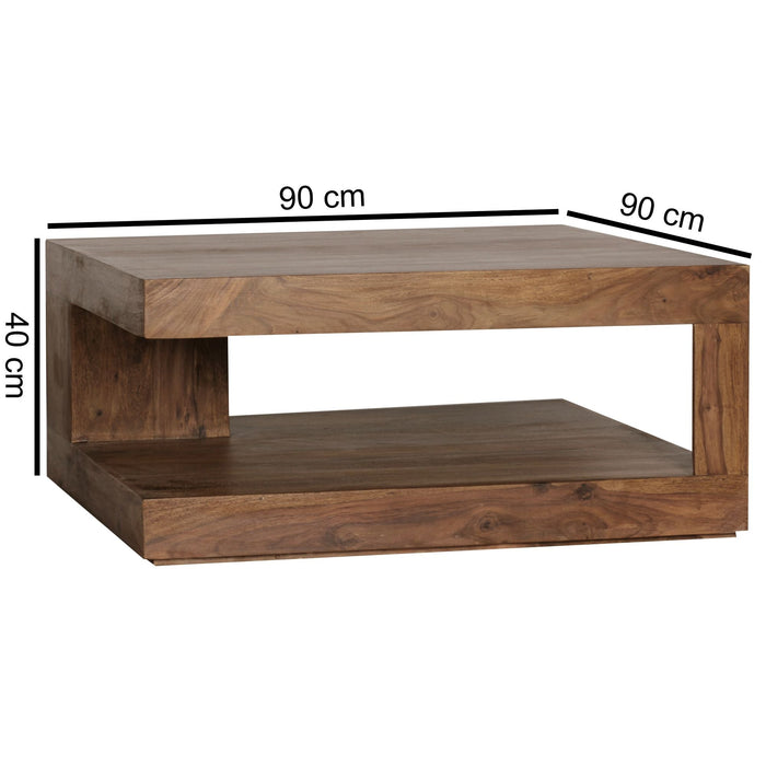 Medina Dyersburg Salontafel - Koffietafel - Vierkante Tafel - Opbergruimte - Massief Hout - Sheesham Hout - Bruin - 90 x 90/60 x 40 cm