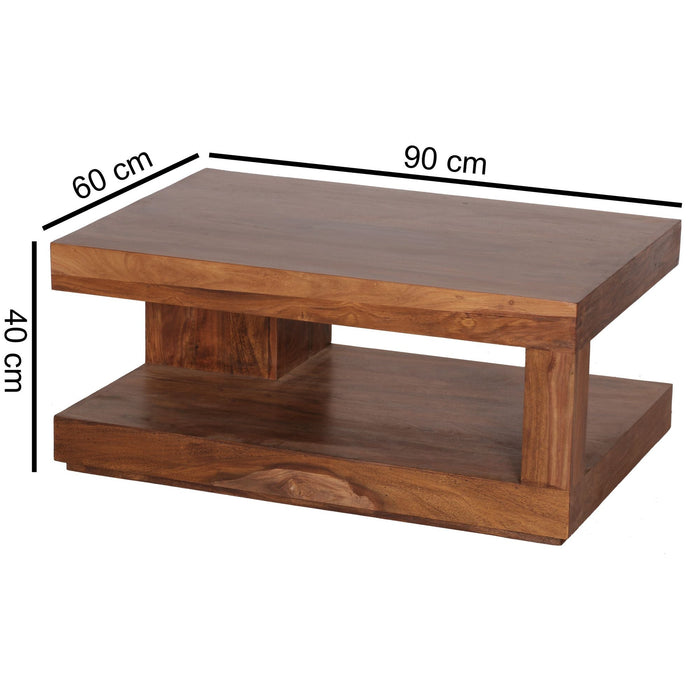 Medina Dyersburg Salontafel - Koffietafel - Vierkante Tafel - Opbergruimte - Massief Hout - Sheesham Hout - Bruin - 90 x 90/60 x 40 cm