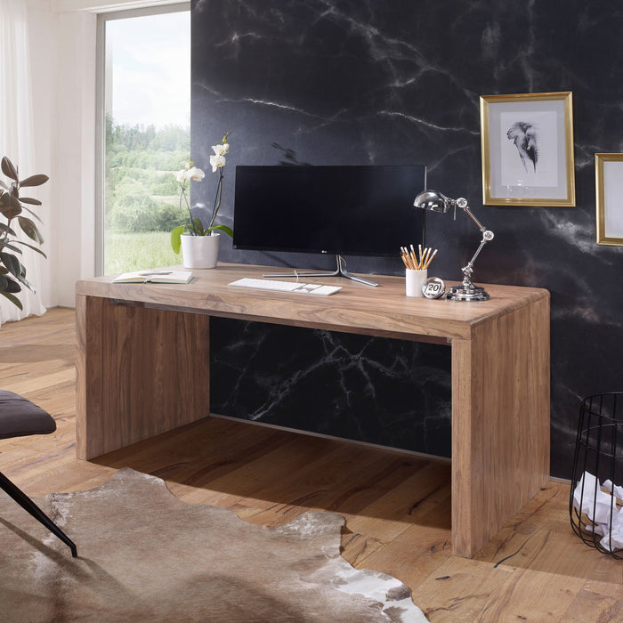 Medina Idabel Bureau - Werktafel - Massief Acacia - Hout - 140/160 x 80 x 76 cm - Kantoortafel - Bruin