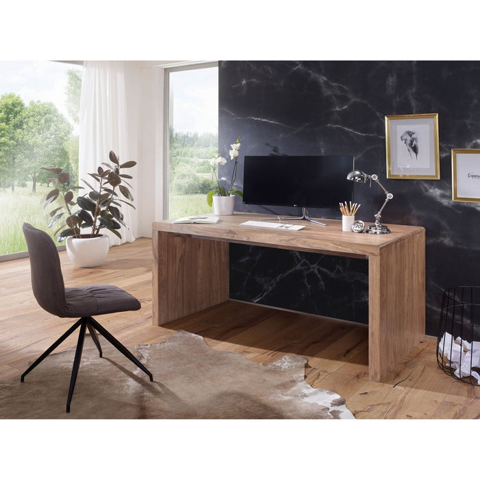 Medina Idabel Bureau - Werktafel - Massief Acacia - Hout - 140/160 x 80 x 76 cm - Kantoortafel - Bruin