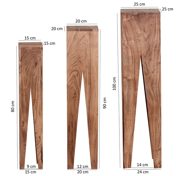 Medina Giraffe Bijzettafels - Set van 3 - Massief Houten Bijzettafels - Langwerpige Bijzettafel - Sheesham/Acacia - Bruin