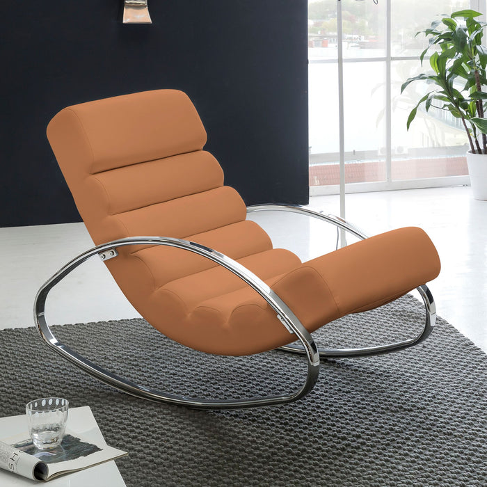 Medina Lehi Loungestoel - Schommelstoel  - Relaxfauteuil - Ergonomisch - Relaxstoel - Wit/Bruin - Kunstleer - Metaal