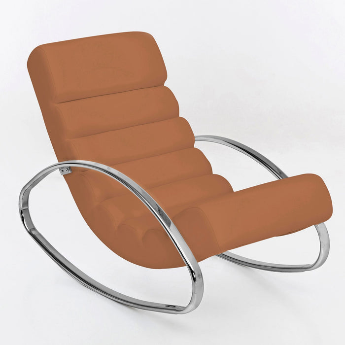 Medina Lehi Loungestoel - Schommelstoel  - Relaxfauteuil - Ergonomisch - Relaxstoel - Wit/Bruin - Kunstleer - Metaal