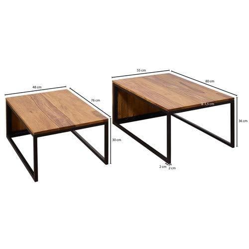 Medina Salontafel Set van 2 - Massief Houten Bijzettafel - Salontafels - 80 x 55 x 36 cm