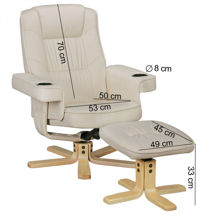 Medina Streator Fauteuil - TV Fauteuil - Stoel met Bekerhouder - TV Stoel - Stoel met Krukje - Voetenbank - Beige/Zwart