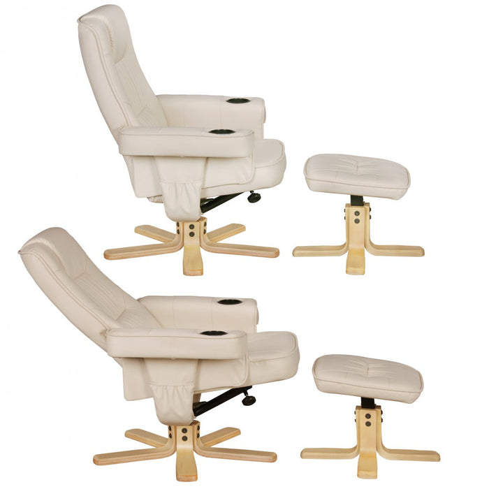 Medina Streator Fauteuil - TV Fauteuil - Stoel met Bekerhouder - TV Stoel - Stoel met Krukje - Voetenbank - Beige/Zwart