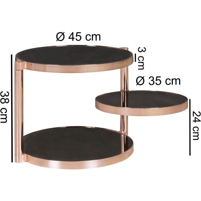 Medina Raton Salontafel - Glazen Salontafel - Koper - Draaibaar Blad Bijzettafel - Drielaags - ø 45 cm