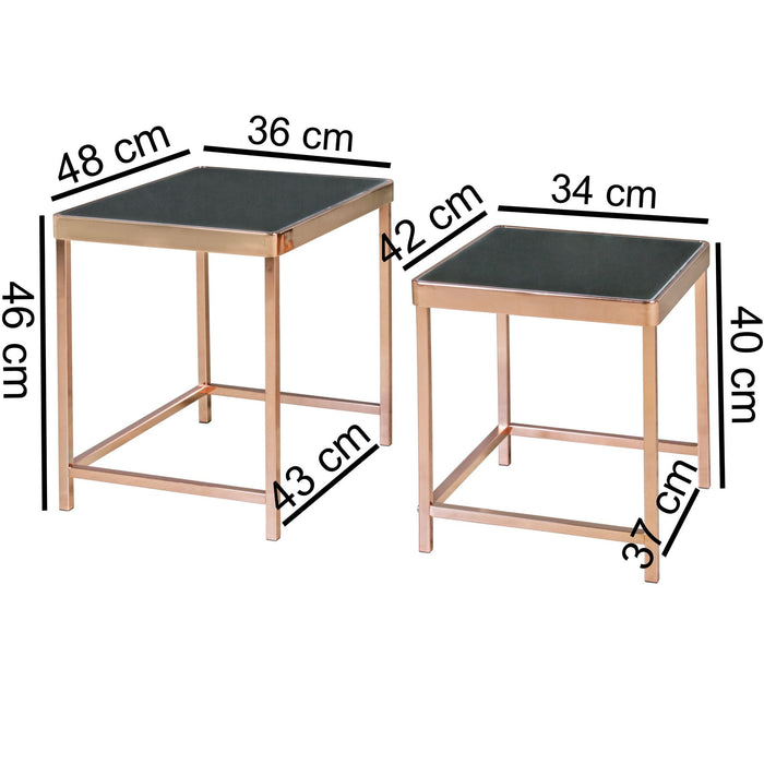 Medina Bronx Salontafels - Bijzettafels - Set Van 2 - Glas - Koper - Zwart - Tafels