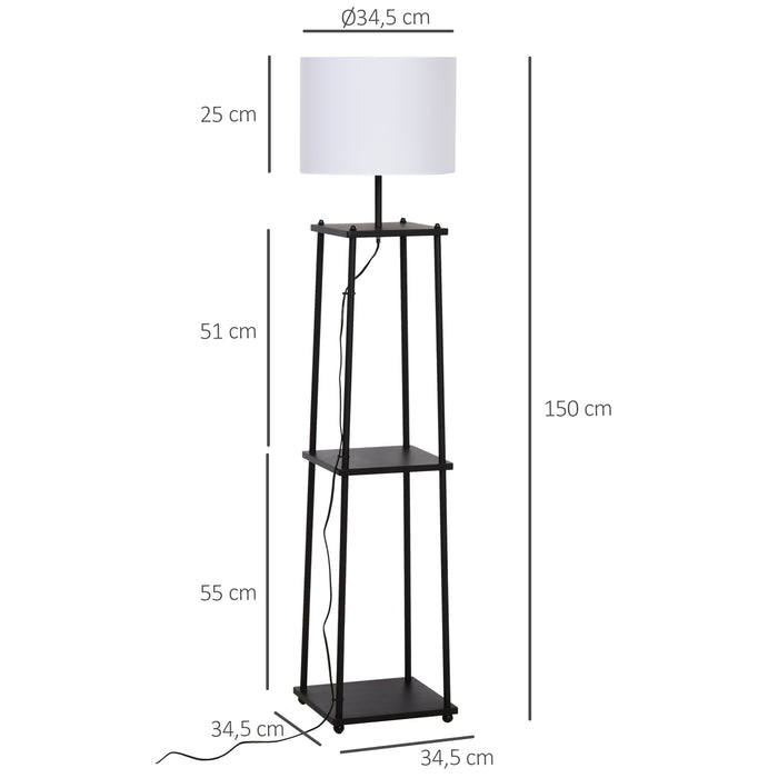 Medina Hayesville Vloerlamp - Sfeerverlichting - Hoge Lamp - Opbergruimte - 3 Niveaus - Katoen - Polyester - Metaal - Zwart - 34.5 x 34.5 x 150 cm