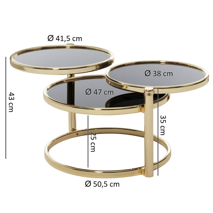 Medina Beaufort Salontafel - Drielaags - Bijzettafel - Ronde Salontafel - Metaal - Glas - Zwart - Goud/Koper