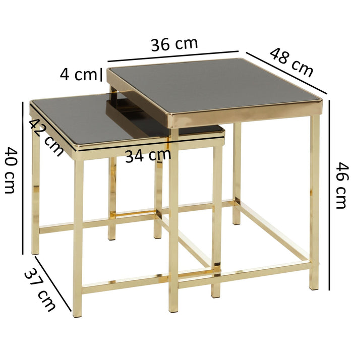 Medina Alva Bijzettafels - Salontafels - Set Van 2 - Bijzettafel - Metaal - Glas - Zwart - Goud