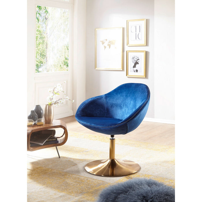 Medina Santa Fe Fauteuil - Loungestoel - Kuipstoel - Bureaustoel - Relaxfauteuil - Fluwelen Fauteuil - Fluweel - Blauw - Goud