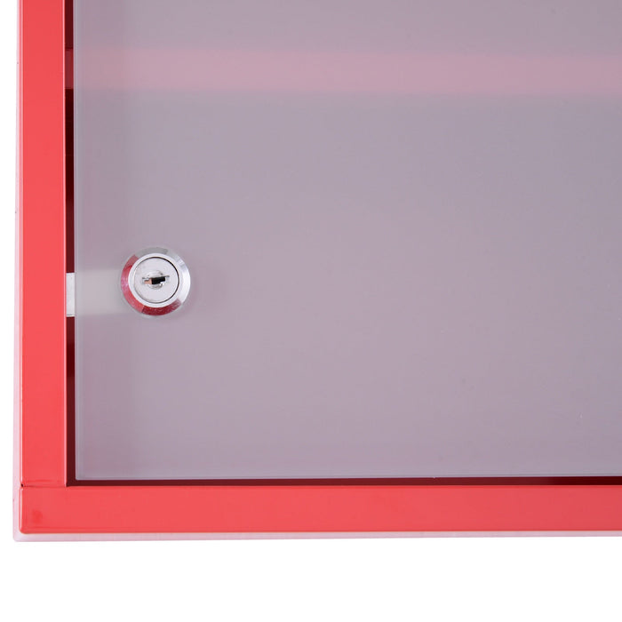 Medina Medicijnkast - Roestvrij Staal - Kijkglas - Gesatineerd - Slot - 30 x 12 x 60 cm - Zilver - Rood