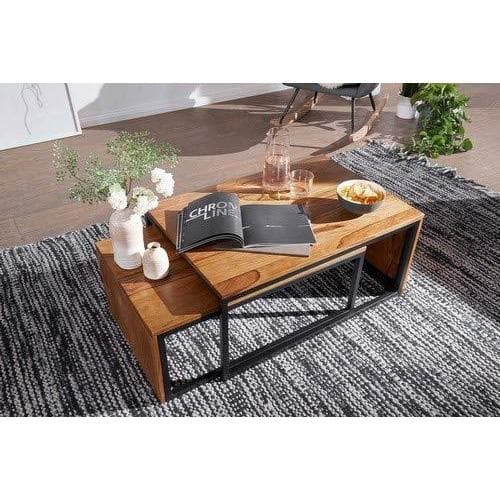 Medina Salontafel Set van 2 - Massief Houten Bijzettafel - Salontafels - 80 x 55 x 36 cm