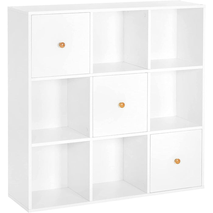 Nancy's Chantilly Vakkenkast - Boekenkast - 3 Deuren - Open Opbergvakken - Opbergkast - Wit - Bewerkt Hout - 97,5 x 29 x 97,5 cm