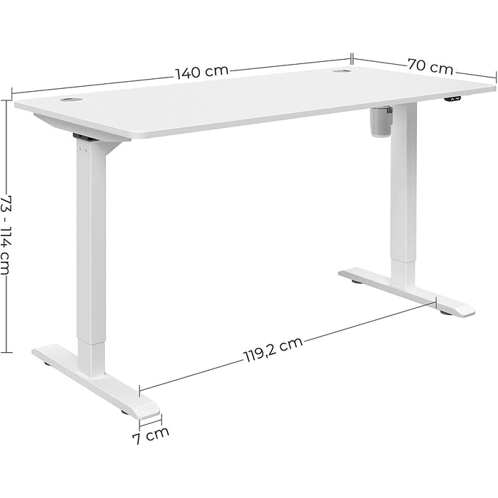 Nancy's Canonto Bureau - In Hoogte Verstelbaar - Zit-Sta-Bureau - Automatisch - Kabelmanagement - Kantoortafel - Zwart/Wit- MDF - Staal - 140 x 70 x (73-114)